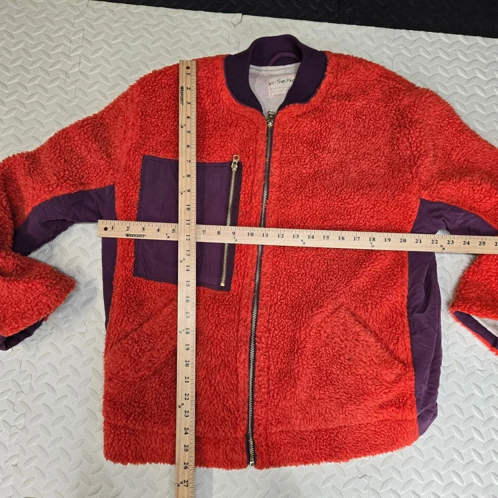 We The Free People Rivington Red Purple Sherpa Fleece Bomber Jacket Womens Small